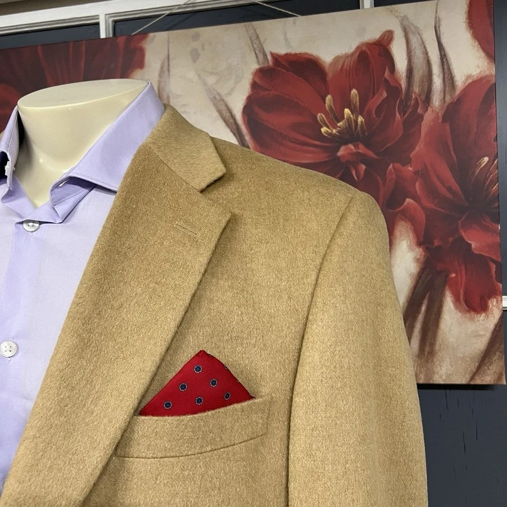 Vintage Stafford Camel Hair Blazer Jacket Sport Coat Mens 44L Long Khaki